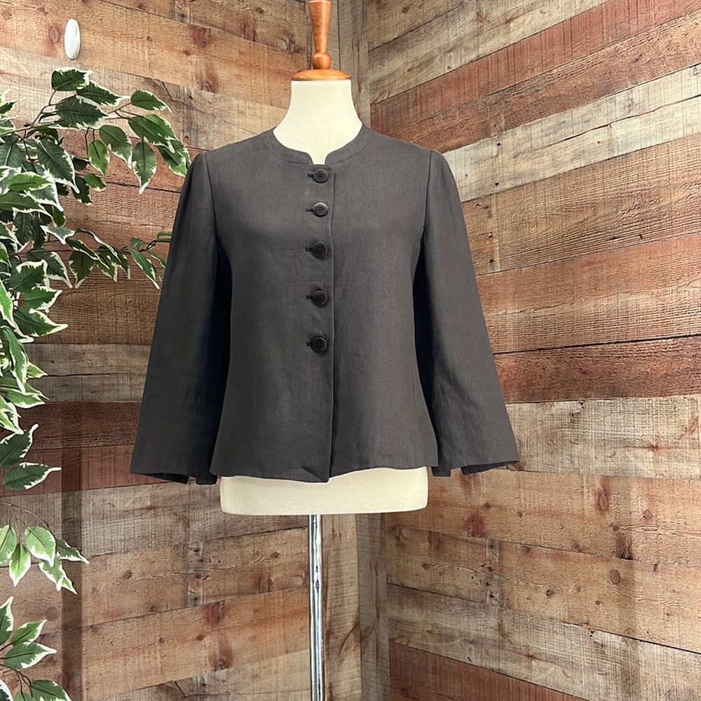 ARMANI COLLEZIONI Grey Button Down Mandarin Collar 3/4 Sleeve Sz 8